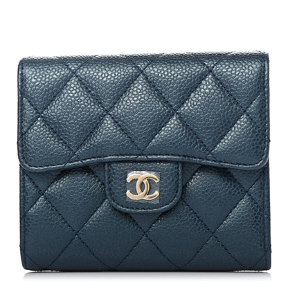 Chanel Metallic Caviar Quilted Compact Flap Wallet Navy 1 of 5
