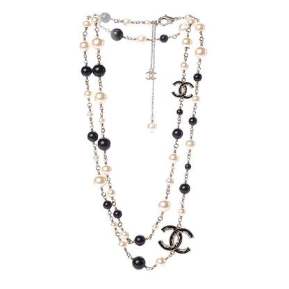Chanel Pearl Bead Enamel CC Baroque Long Necklace Black Gold 3 of 5