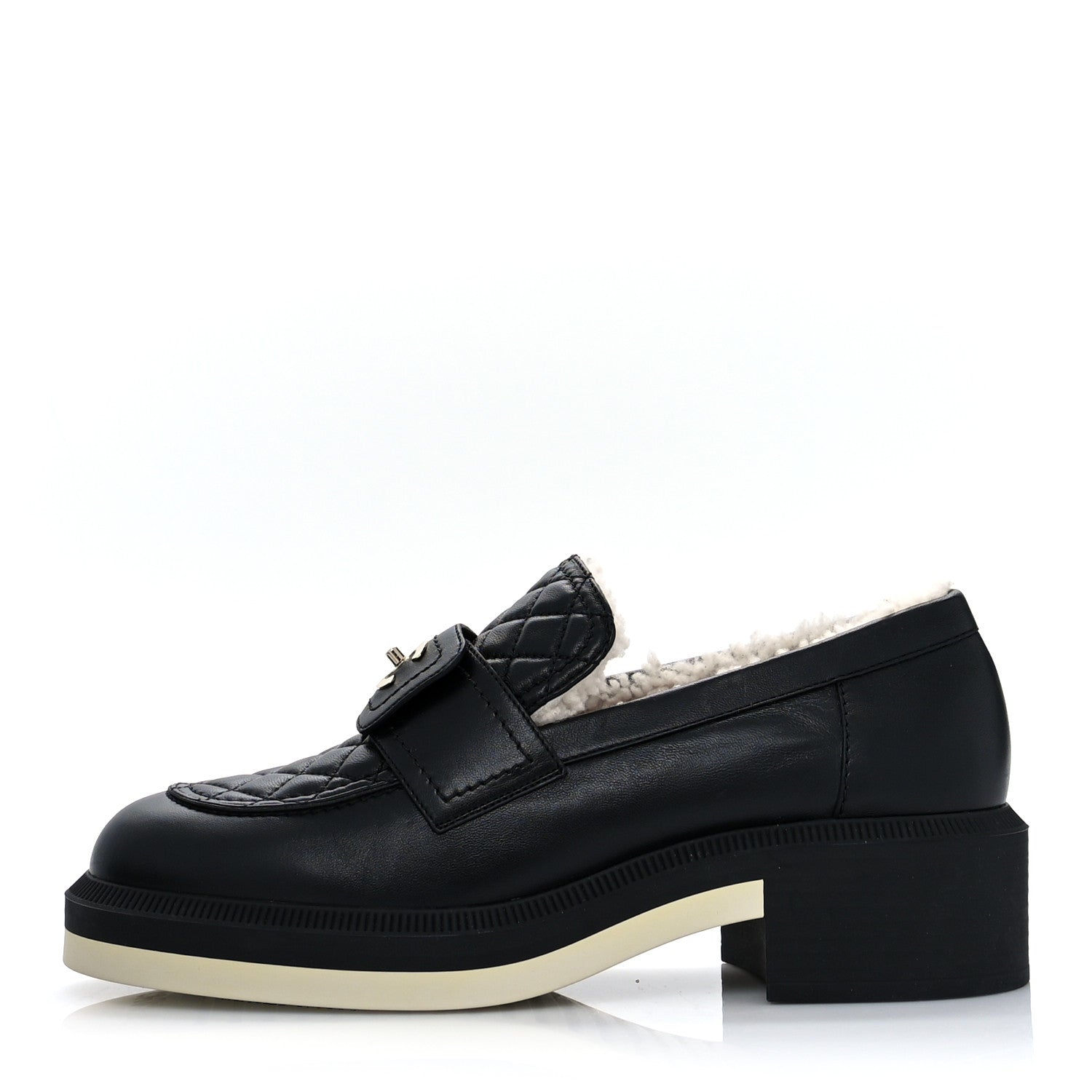Chanel Lambskin Shearling Quilted CC Turnlock Loafers 40 Black 1 of 9