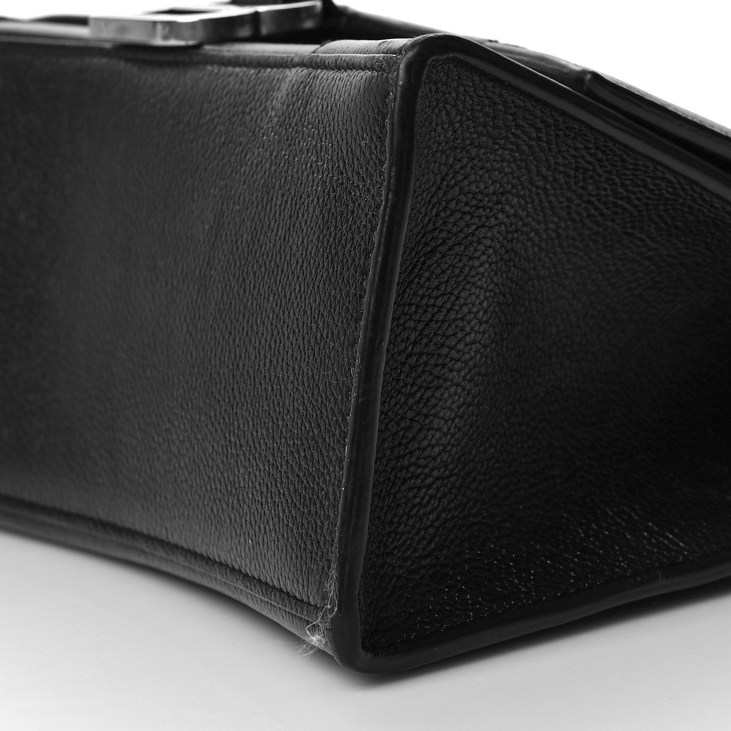 Grained Calfskin Small Hourglass Top Handle Bag Black