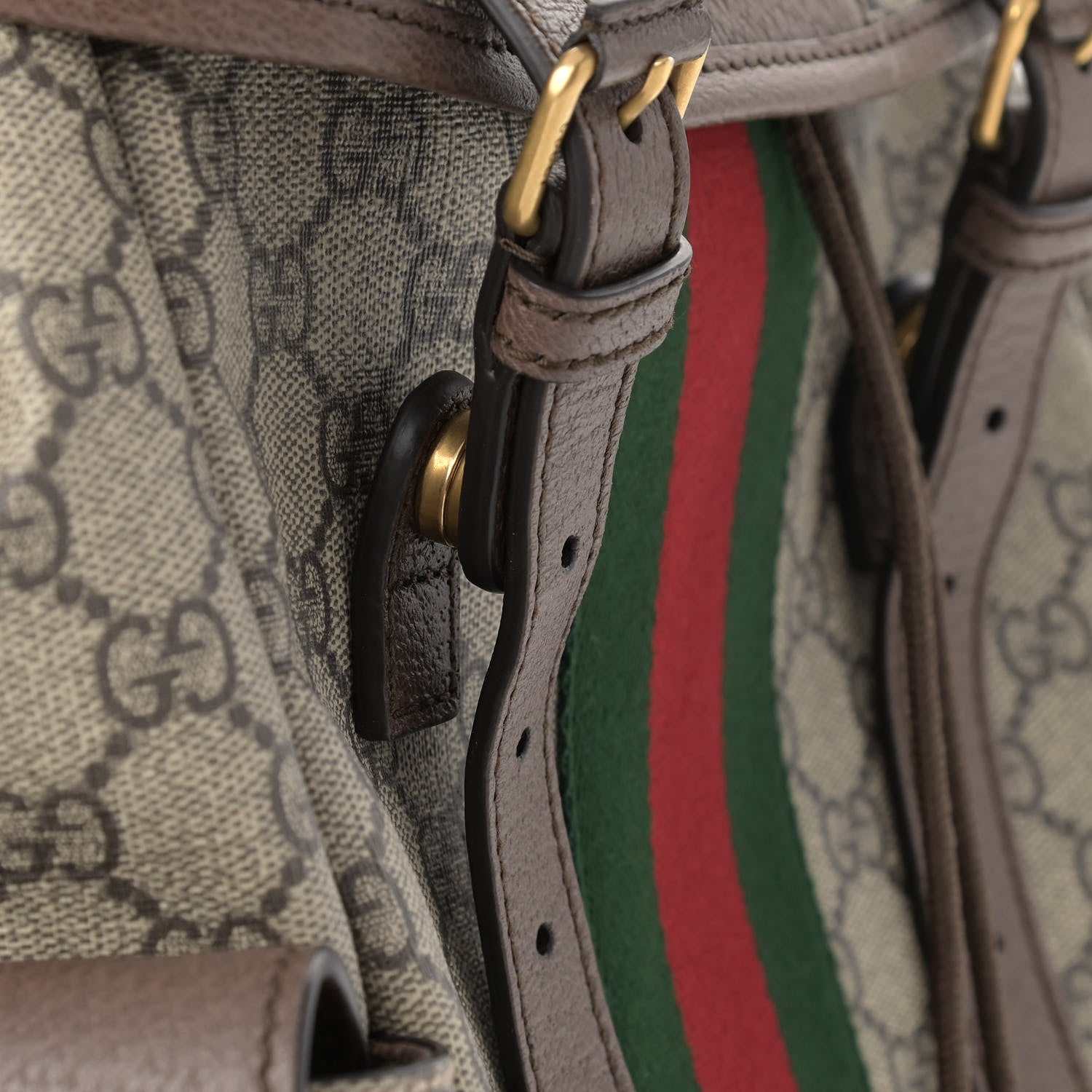 Gucci GG Supreme Monogram Medium Ophidia Double Buckle Backpack Brown 15 of 15