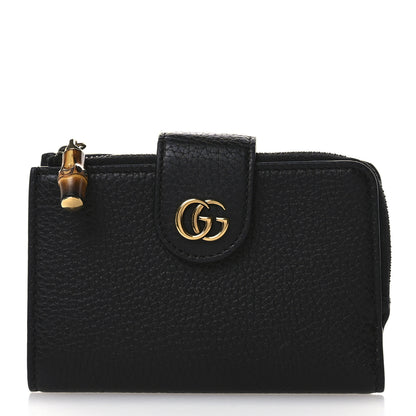 Gucci Piuma Calfskin Medium Bamboo Double G Wallet Black 1 of 7