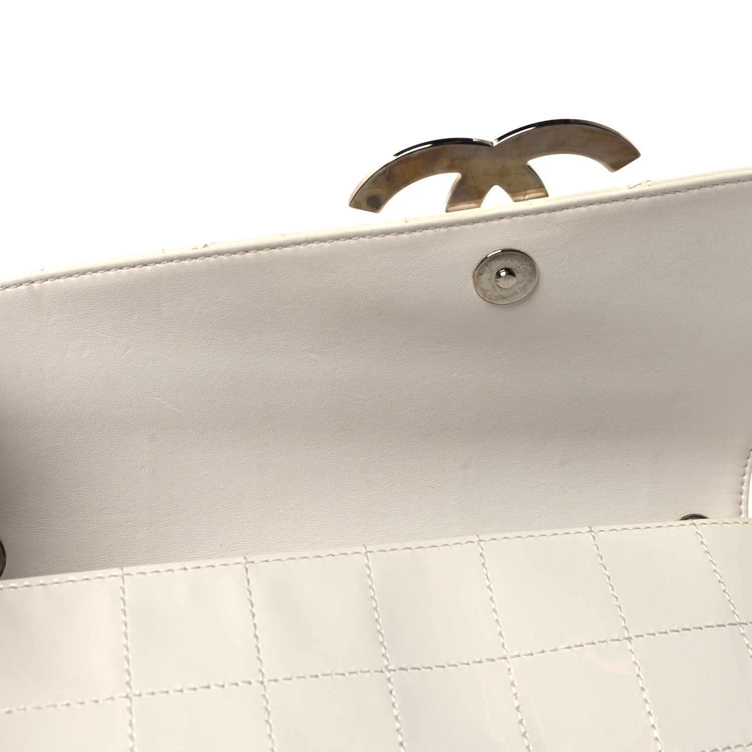 Chanel Patent Quilted Diagonal CC East West Chocolate Bar Flap White 11 of 14