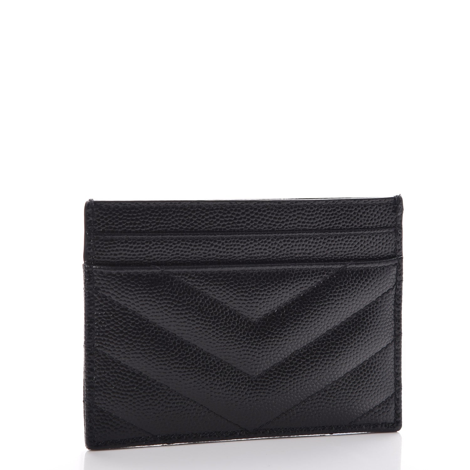Saint Laurent Grain De Poudre Matelasse Chevron Monogram Credit Card Case Black 3 of 8