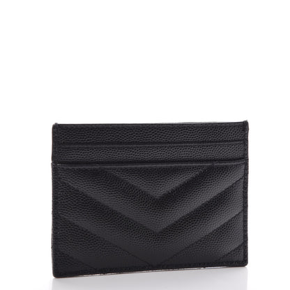 Saint Laurent Grain De Poudre Matelasse Chevron Monogram Credit Card Case Black 3 of 8