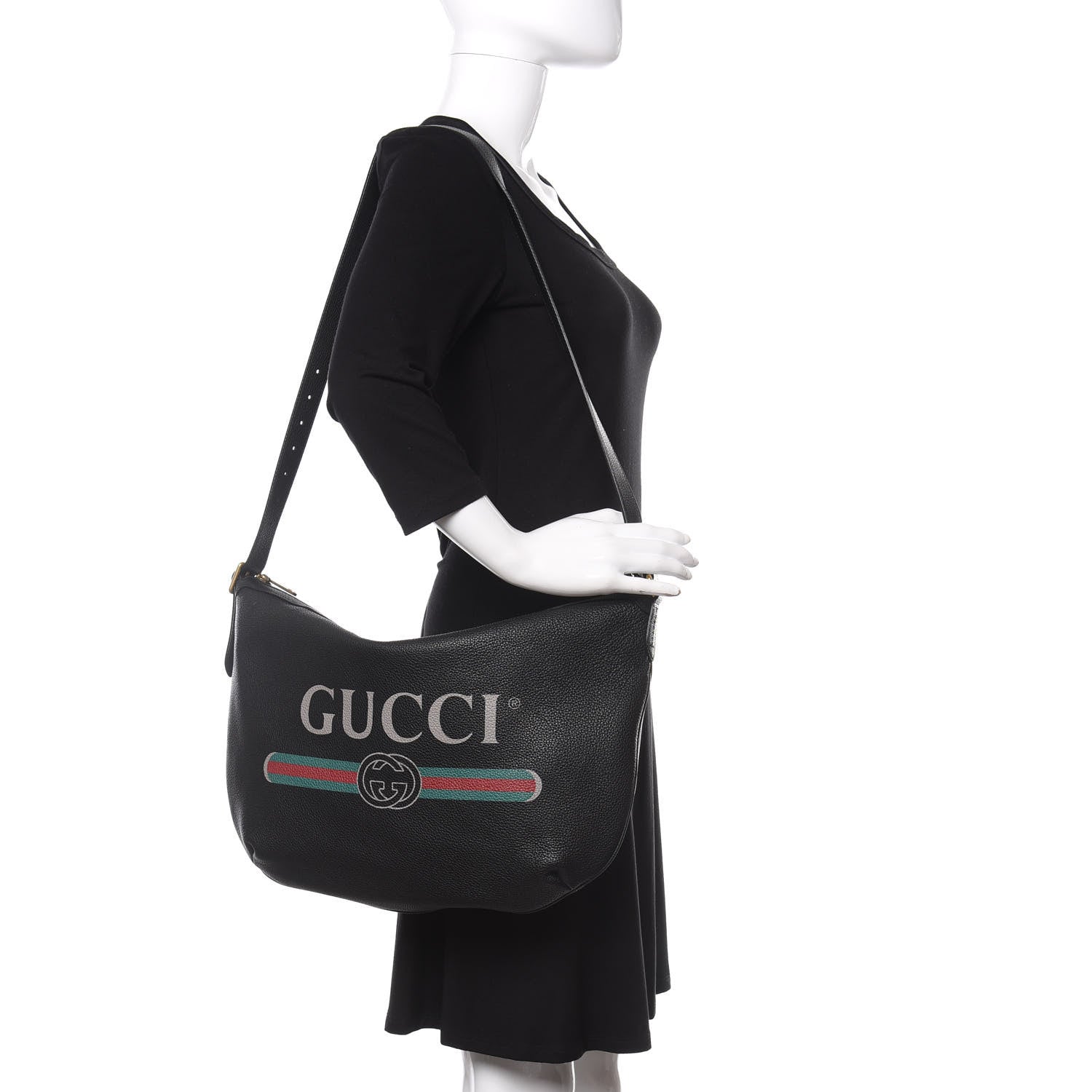 Gucci Grained Calfskin Logo Half Moon Hobo Black 2 of 12