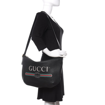 Gucci Grained Calfskin Logo Half Moon Hobo Black 2 of 12