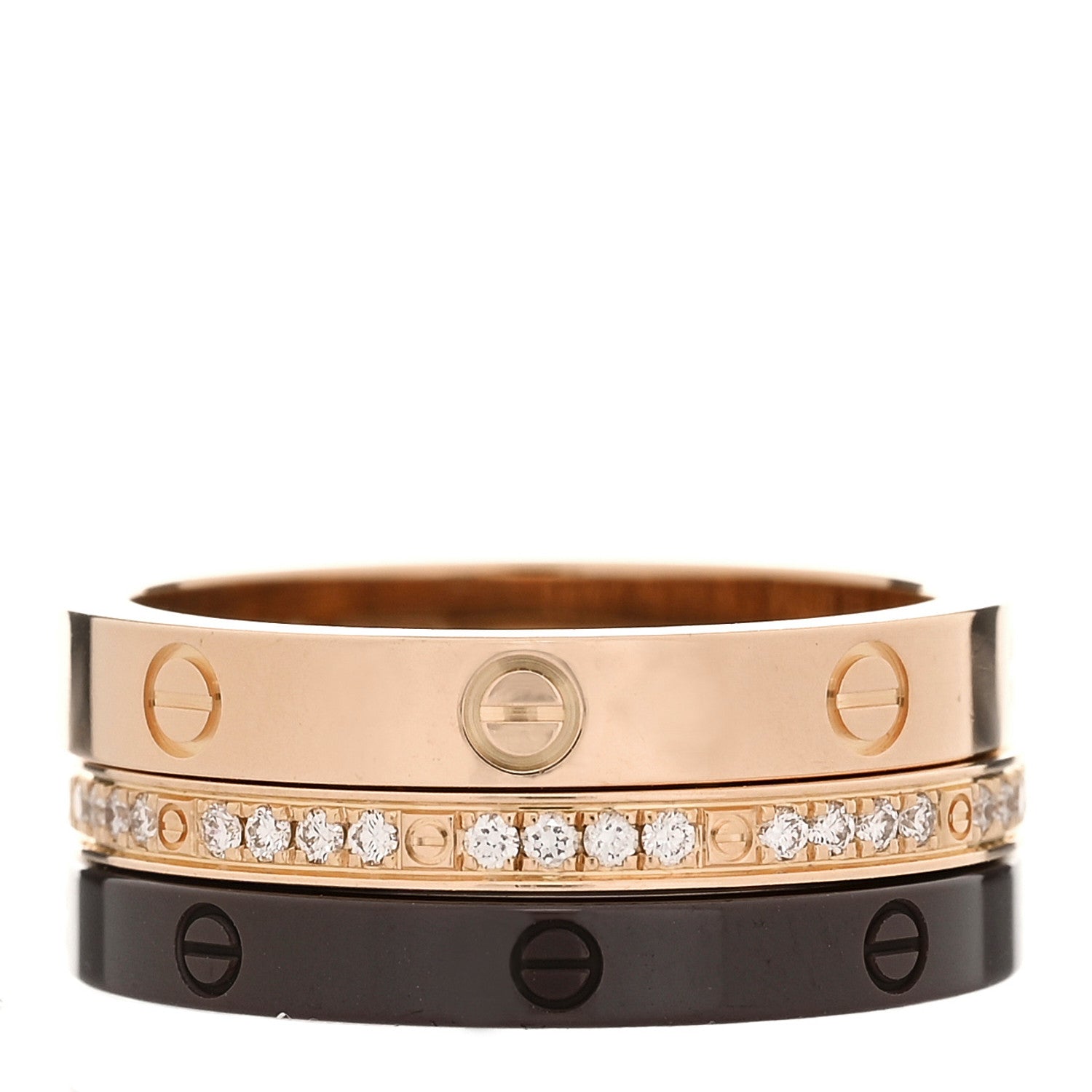 Cartier 18K Pink Gold Diamond Ceramic LOVE Ring Set 51 5.75 1 of 5