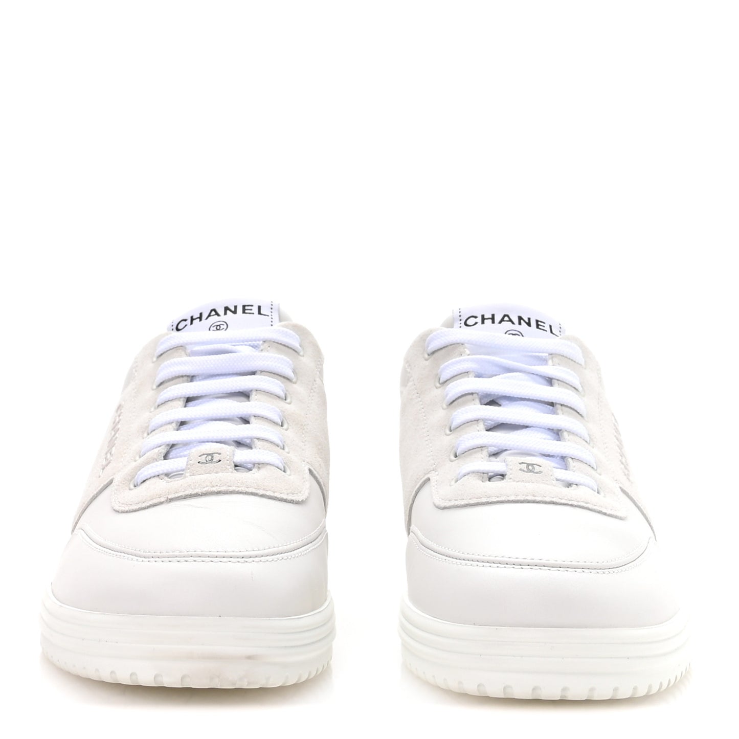 Calfskin Suede Coco Mark Logo Womens Sneakers 37.5 White