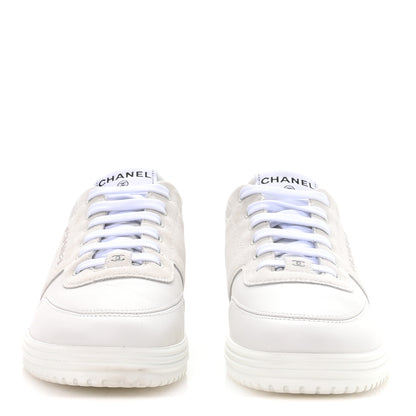 Chanel Calfskin Suede Coco Mark Logo Womens Sneakers 37.5 White 3 of 9