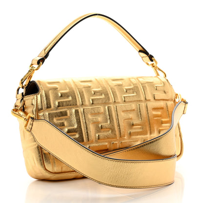 Fendi Vitello Catalan Mirror FF 1974 Embossed Baguette Gold 3 of 9
