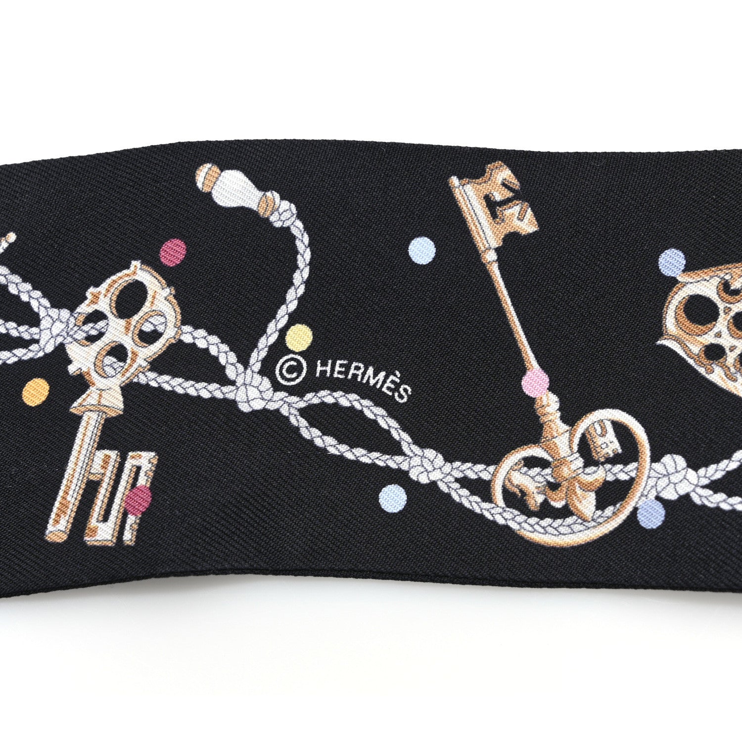 Hermes Silk Les Cles A Pois Twilly Black Beige Rose Multicolor 3 of 4
