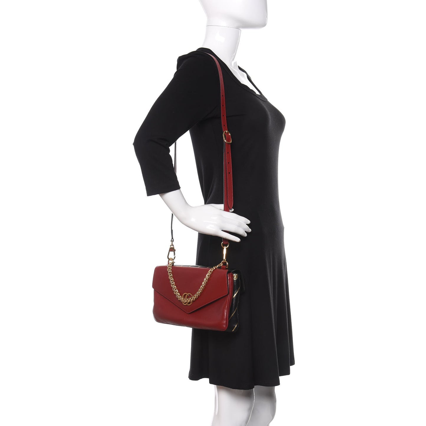 Calfskin Diagonal GG Medium Thiara Double Envelope Shoulder Bag Black Red