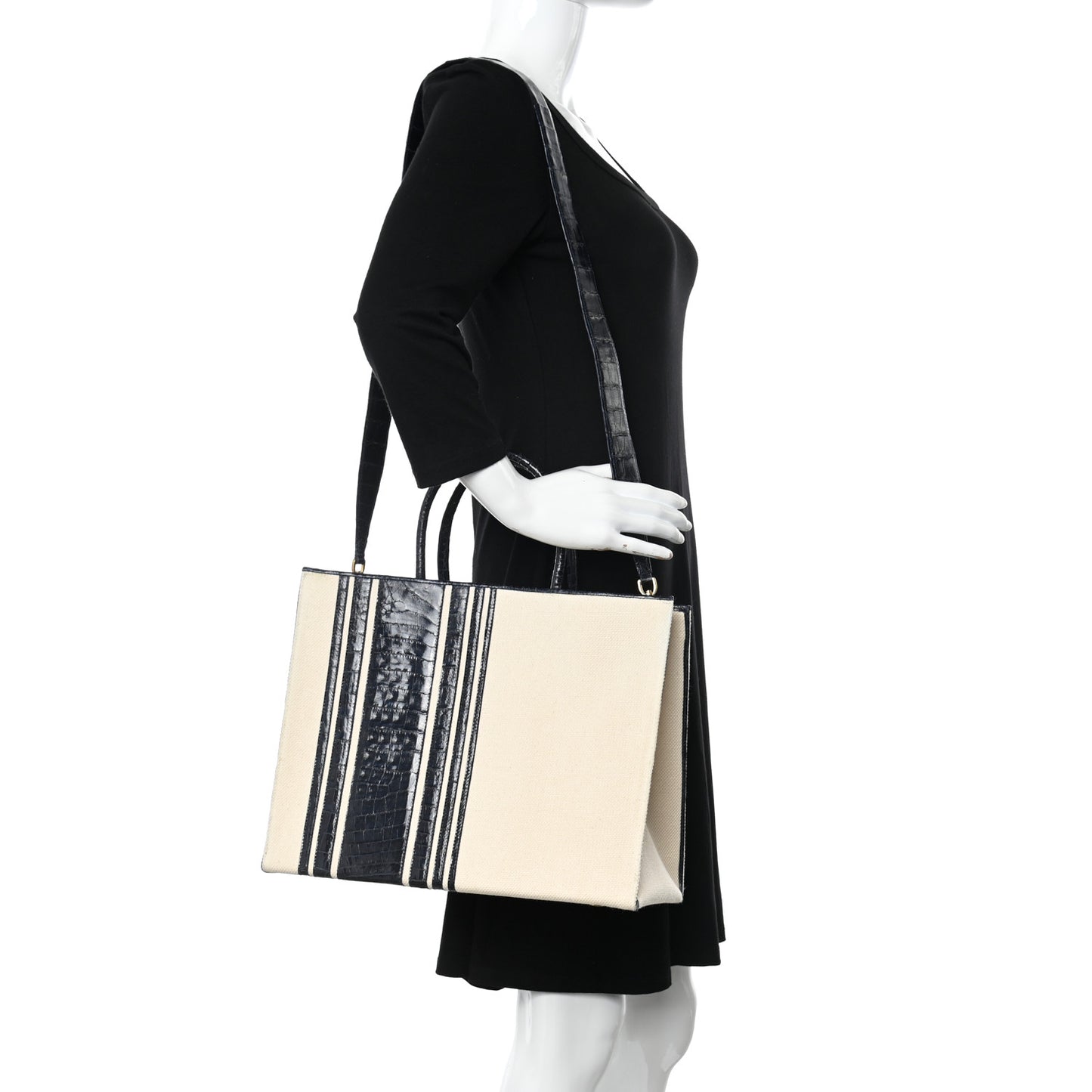 Linen Crocodile Medium Emma Stripe Tote Blue