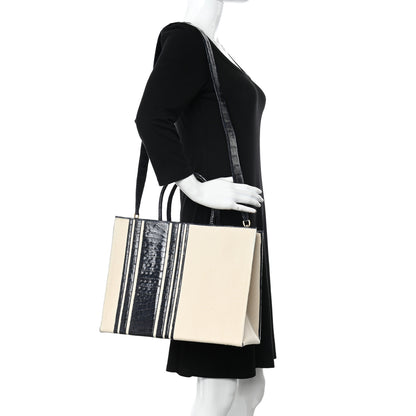 Nancy Gonzalez Linen Crocodile Medium Emma Stripe Tote Blue 2 of 11