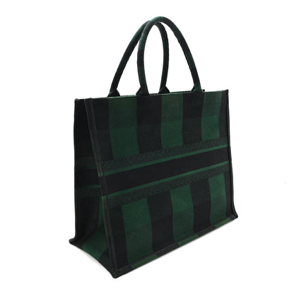 Christian Dior Canvas Embroidered Large Checkered Book Tote Black Green 2 of 11