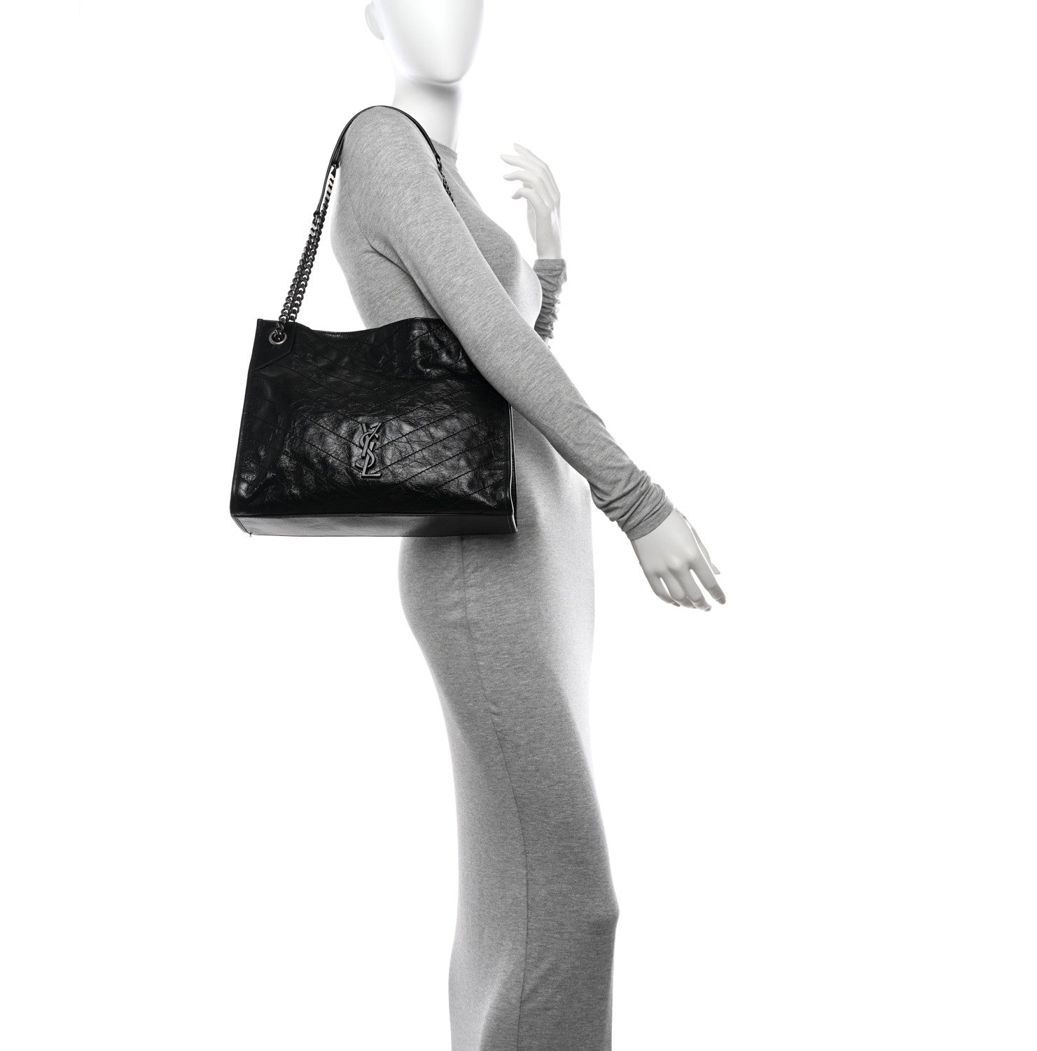 Saint Laurent Crinkled Calfskin Matelasse Monogram Medium Niki Shopper Tote Black 2 of 12