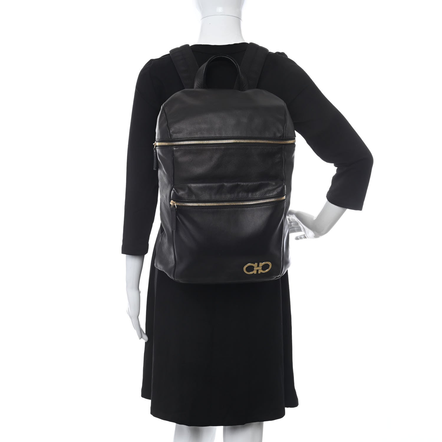 Salvatore Ferragamo Calfskin Nevada Gancini Backpack Black 2 of 11