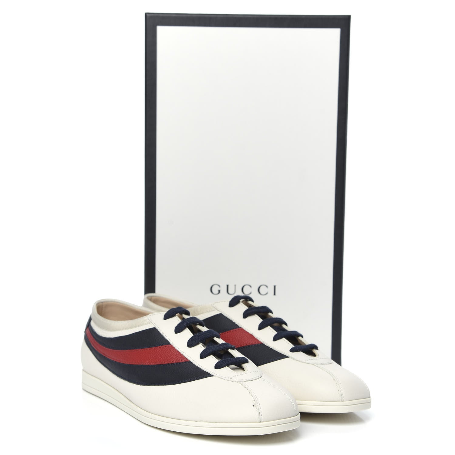 Gucci Calfskin Mens Web Falacer Sneakers 8 White Blue 8 of 8