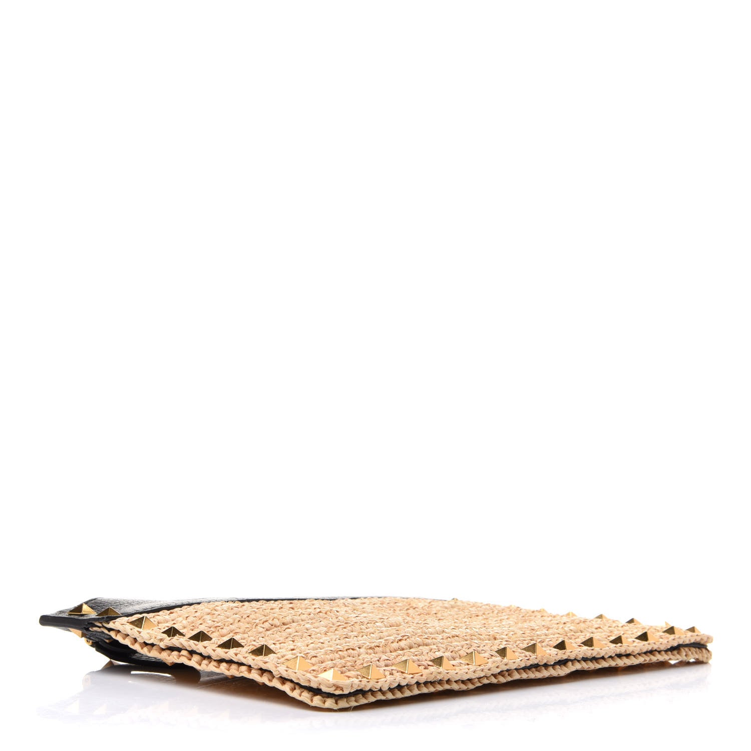 Valentino Garavani Raffia Calfskin Small Rockstud Zip Pouch Naturale Black 4 of 10