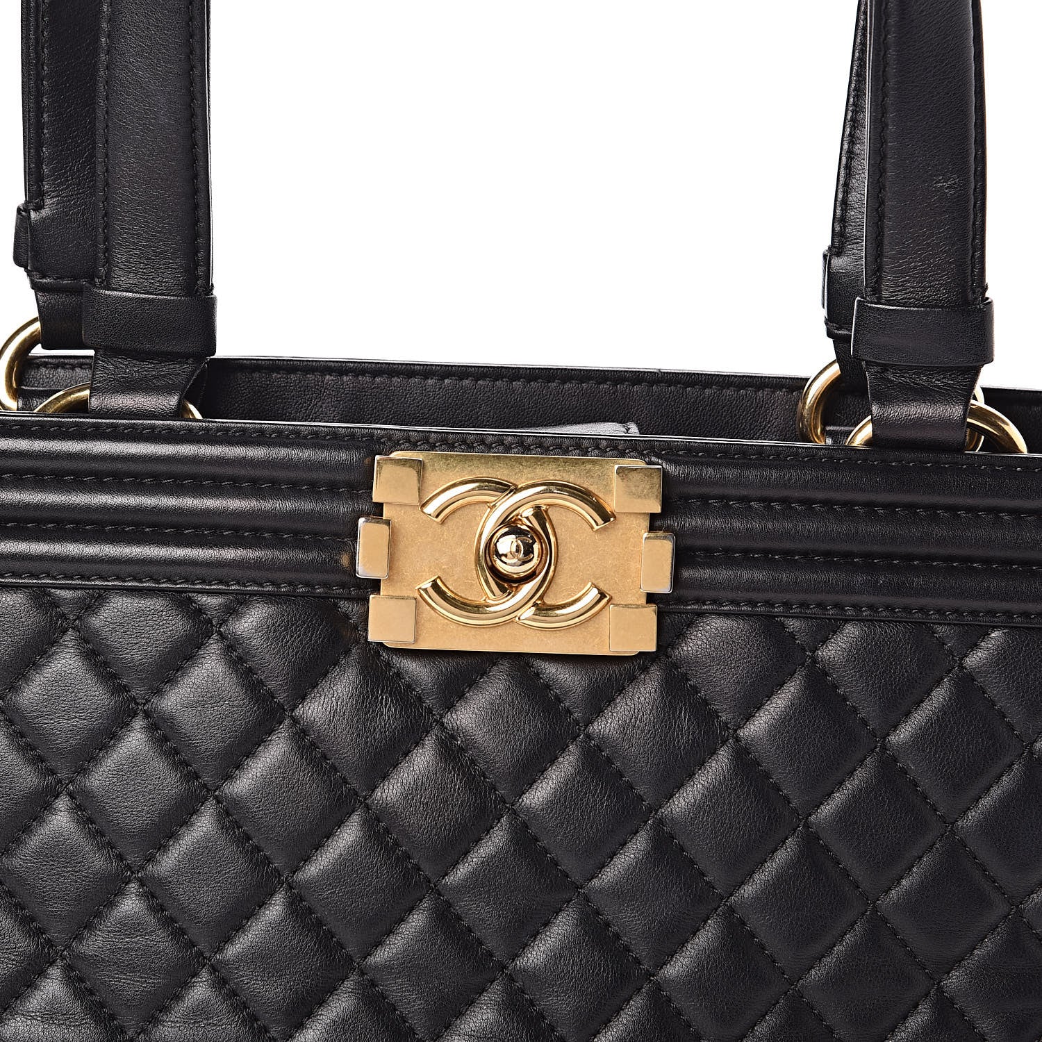 Chanel Lambskin Quilted Boy Shopping Tote Black 13 of 14