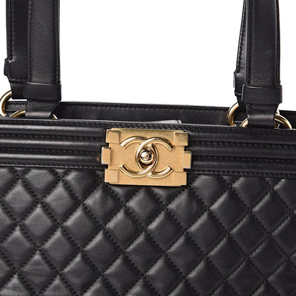 Chanel Lambskin Quilted Boy Shopping Tote Black 13 of 14