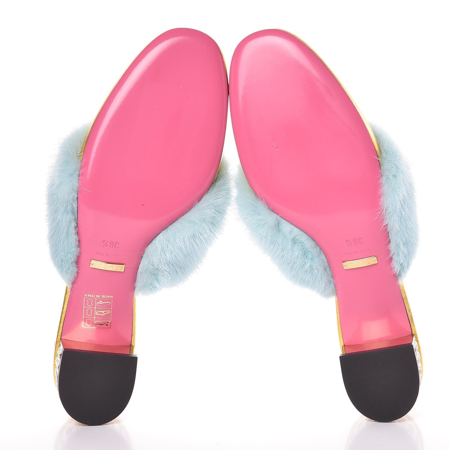 Gucci Mink Nappa Crystal Candy Mules 36.5 Vibrant Turquoise Gold 5 of 8