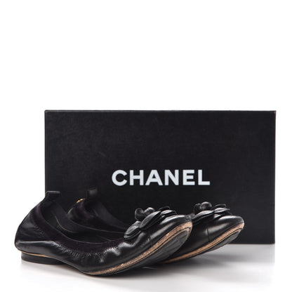 Chanel Lambskin Camellia Cap Toe Ballerina Flats 38 Black 13 of 13
