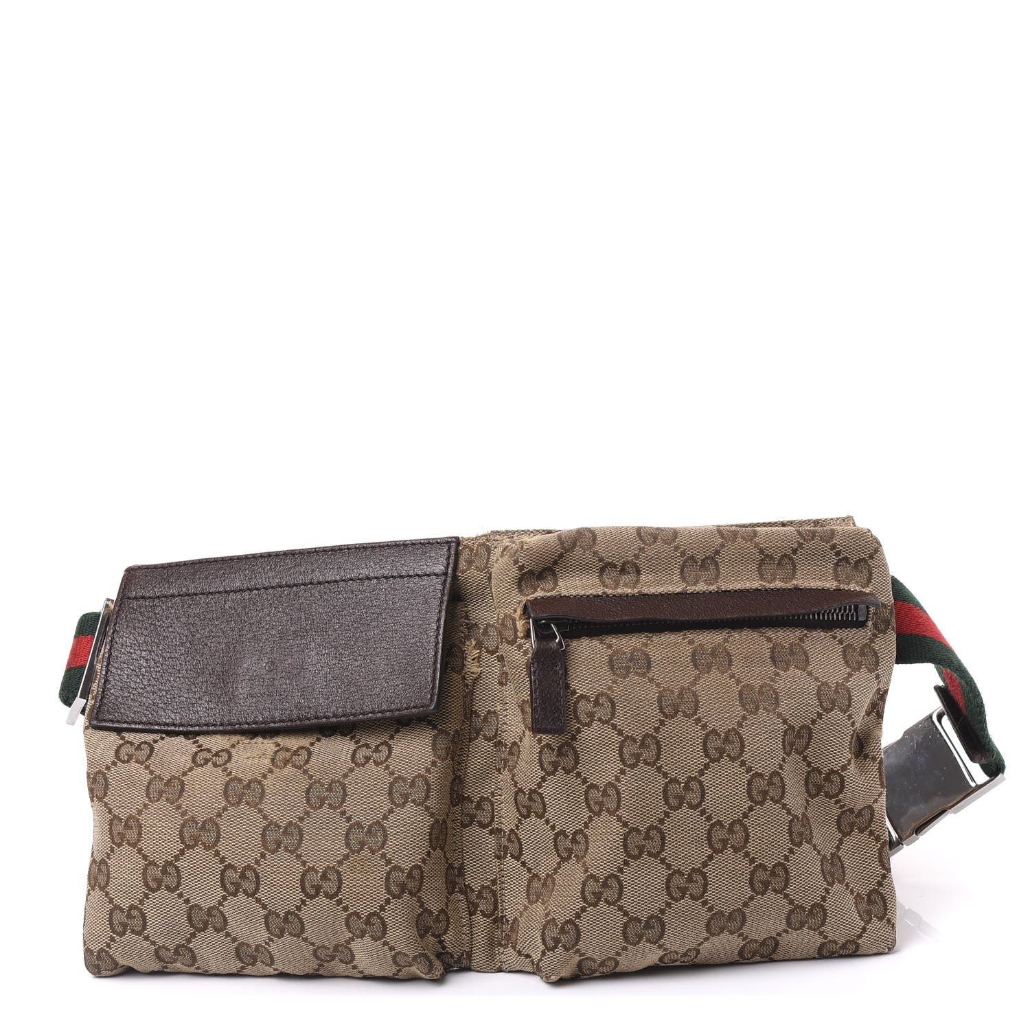 Gucci GG Monogram Double Pocket Belt Bag Dark Brown 1 of 12