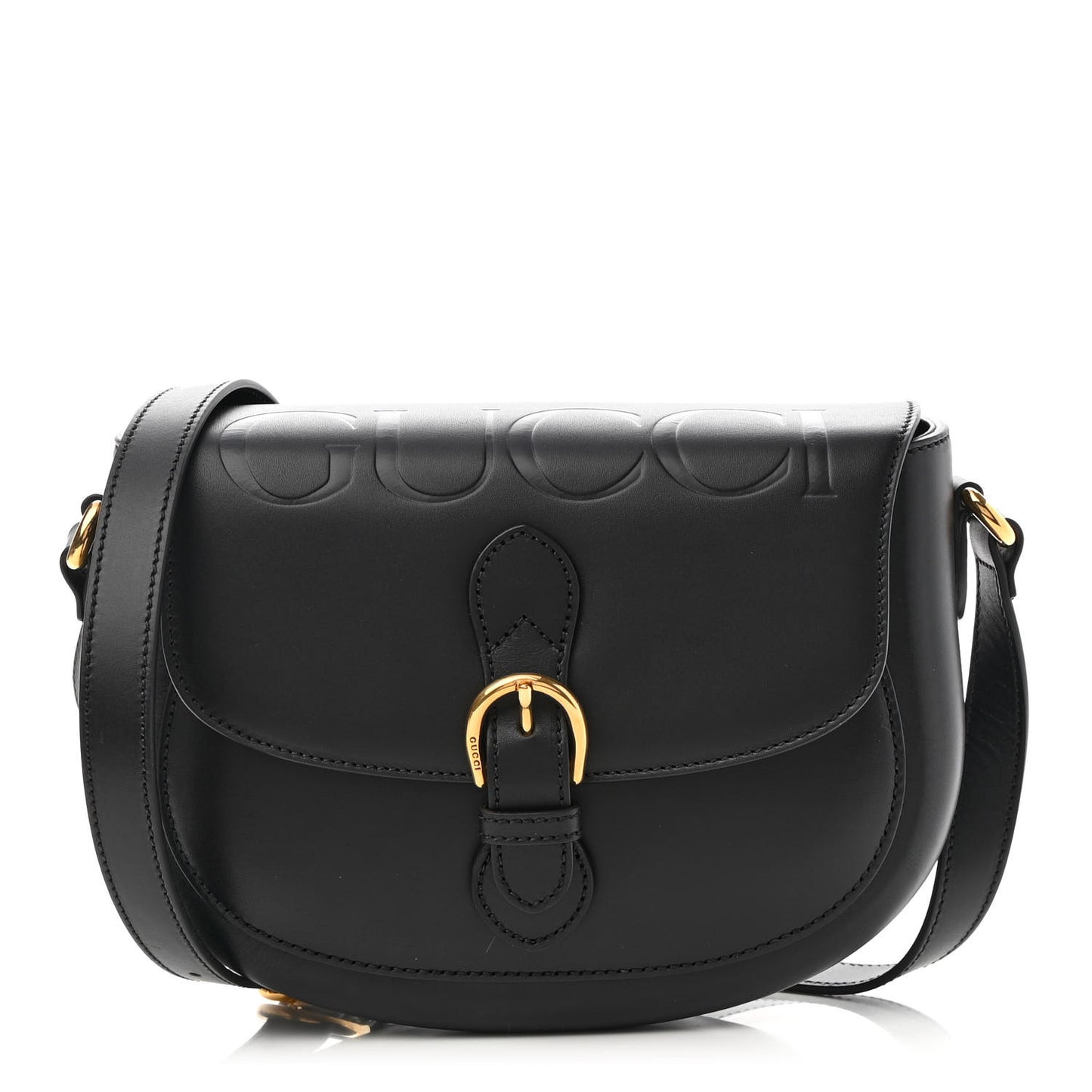 Charisma Calfskin Gucci Embossed Shoulder Flap Bag Black