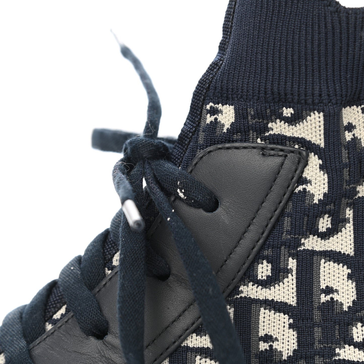 Technical Knit Calfskin Oblique Womens Walk'n Dior High Top Sneakers 40.5 Deep Blue