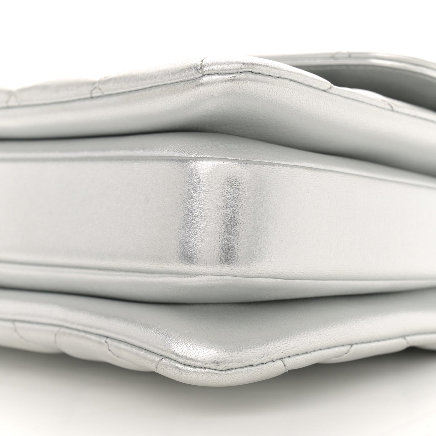 Metallic Lambskin Quilted Small Trendy CC Flap Dual Handle Bag Silver