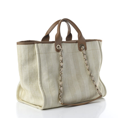 Chanel Mixed Fibers Striped Medium Deauville Tote Beige 3 of 10