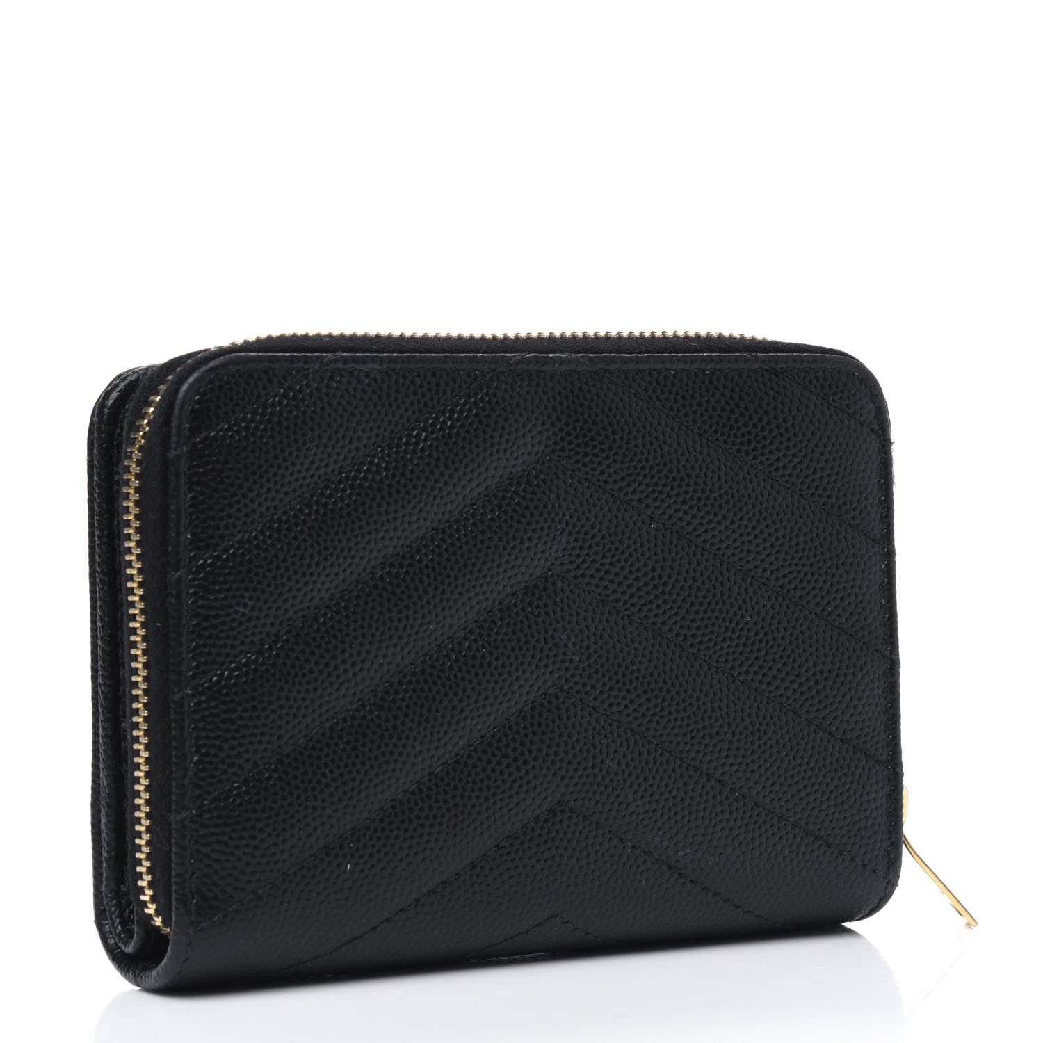 Saint Laurent Grain De Poudre Matelasse Chevron Monogram Compact Zip Around Wallet Black 2 of 5