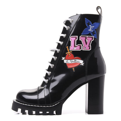 Louis Vuitton Patent Calfskin Monogram LV Black Heart Star Trail Ankle Boots 37.5 Black 1 of 8