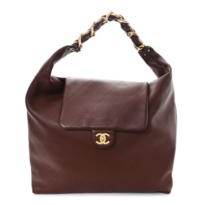 Chanel Shiny Calfskin Quilted Maxi Chain Hobo Dark Brown 1 of 10