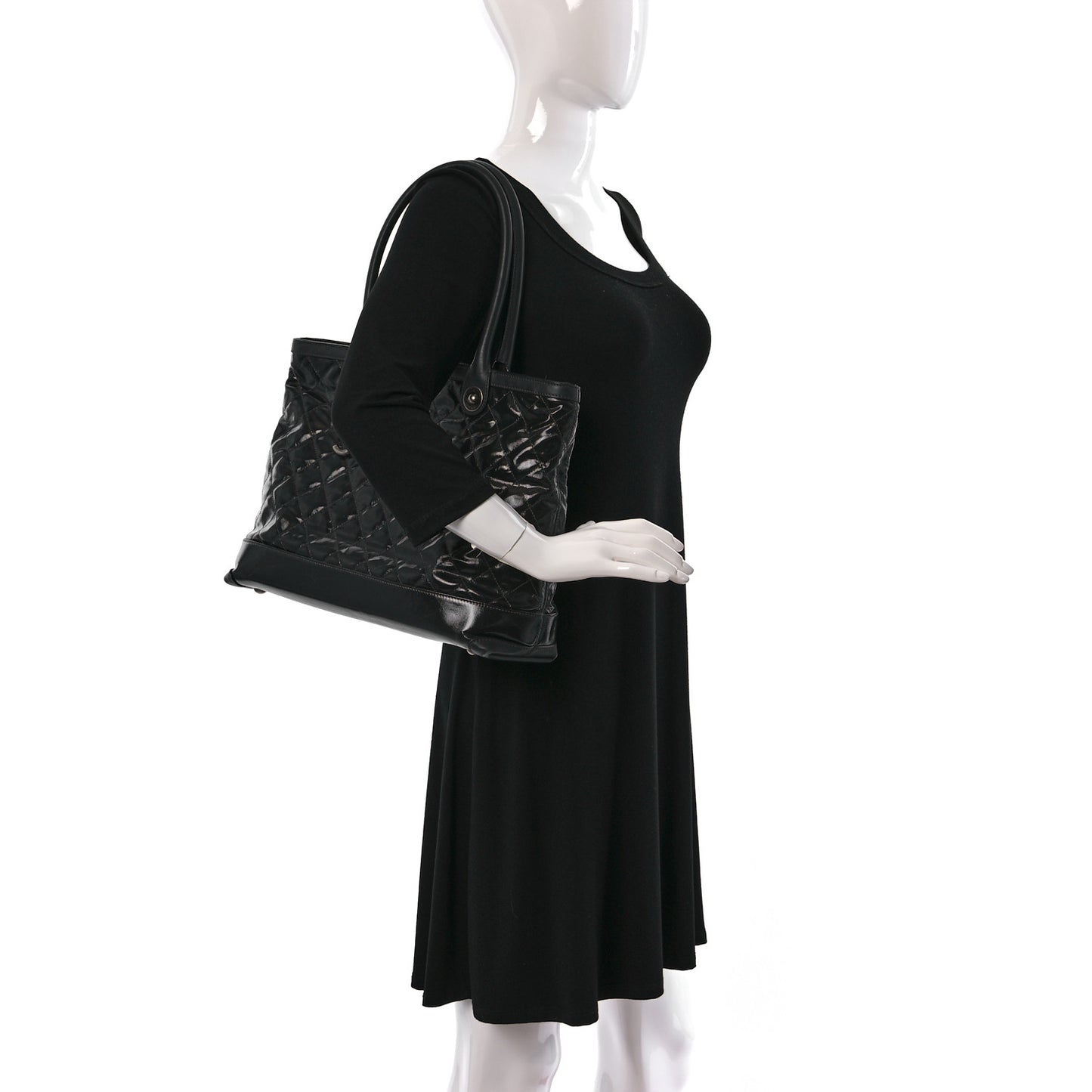 Calfskin Coated Canvas Quilted Tote Black