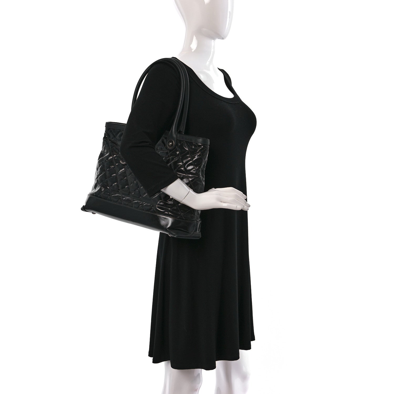 Chanel Calfskin Coated Canvas Quilted Tote Black 2 of 11
