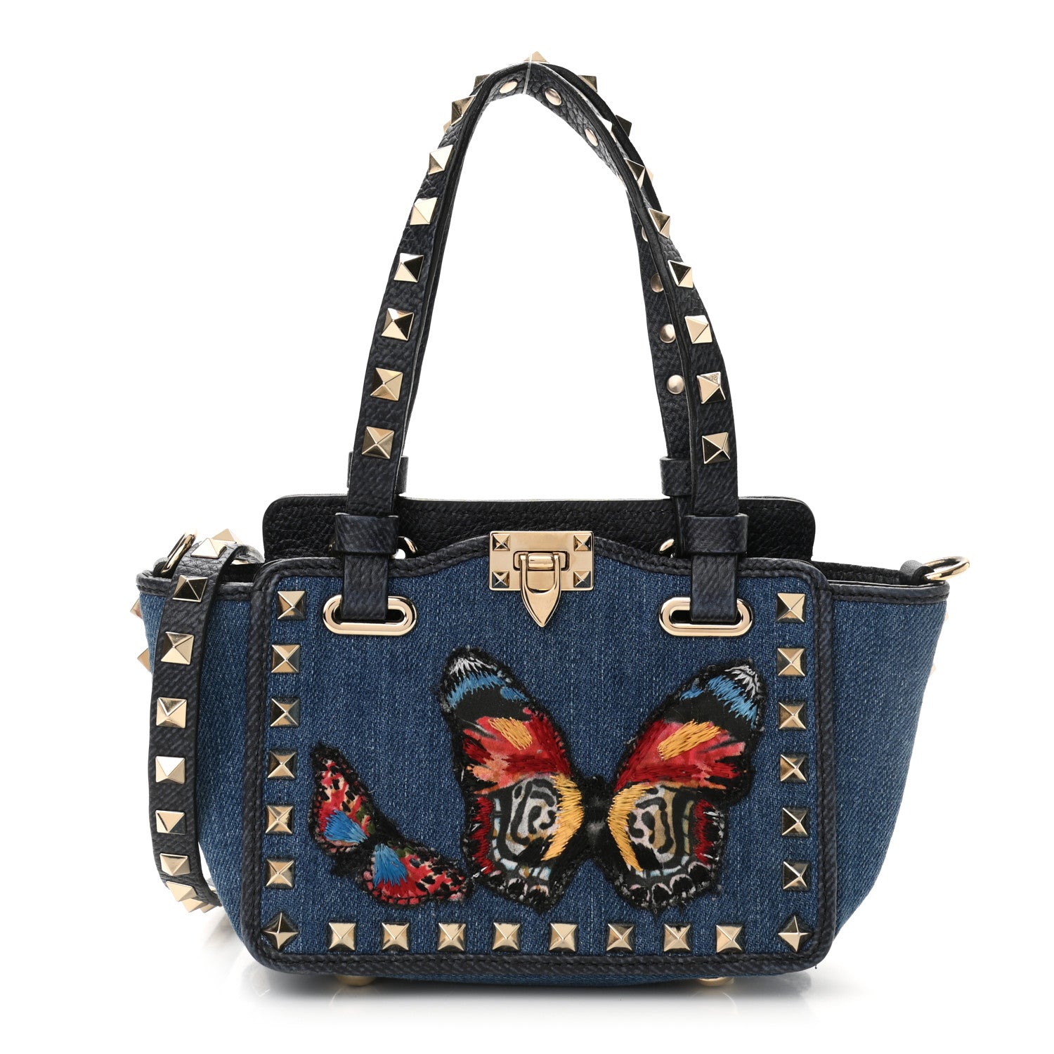 Valentino Garavani Denim Butterfly Embroidered Mini Rockstud Tote Blue Multicolor 1 of 11