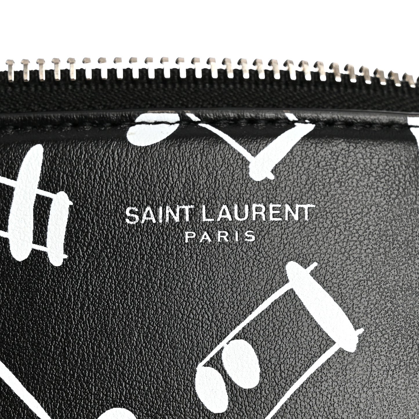 Calfskin Musical Notes Zip Pouch Black