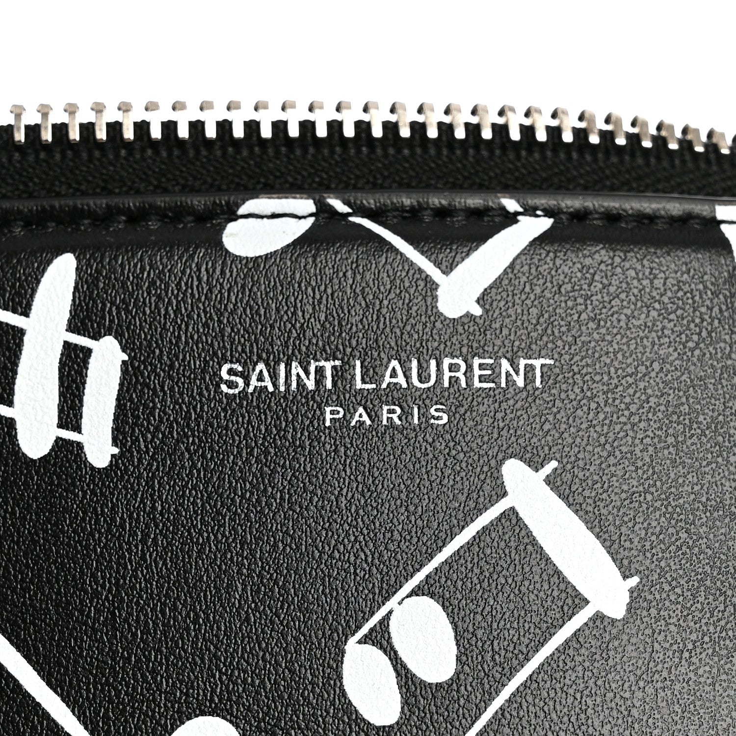 Saint Laurent Calfskin Musical Notes Zip Pouch Black 8 of 11