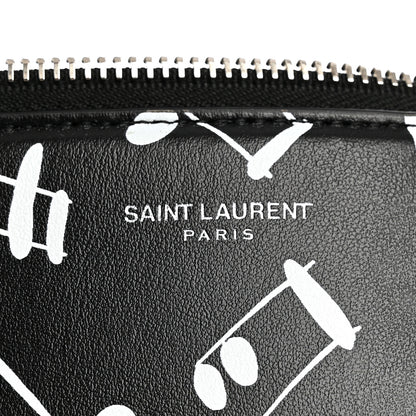 Saint Laurent Calfskin Musical Notes Zip Pouch Black 8 of 11