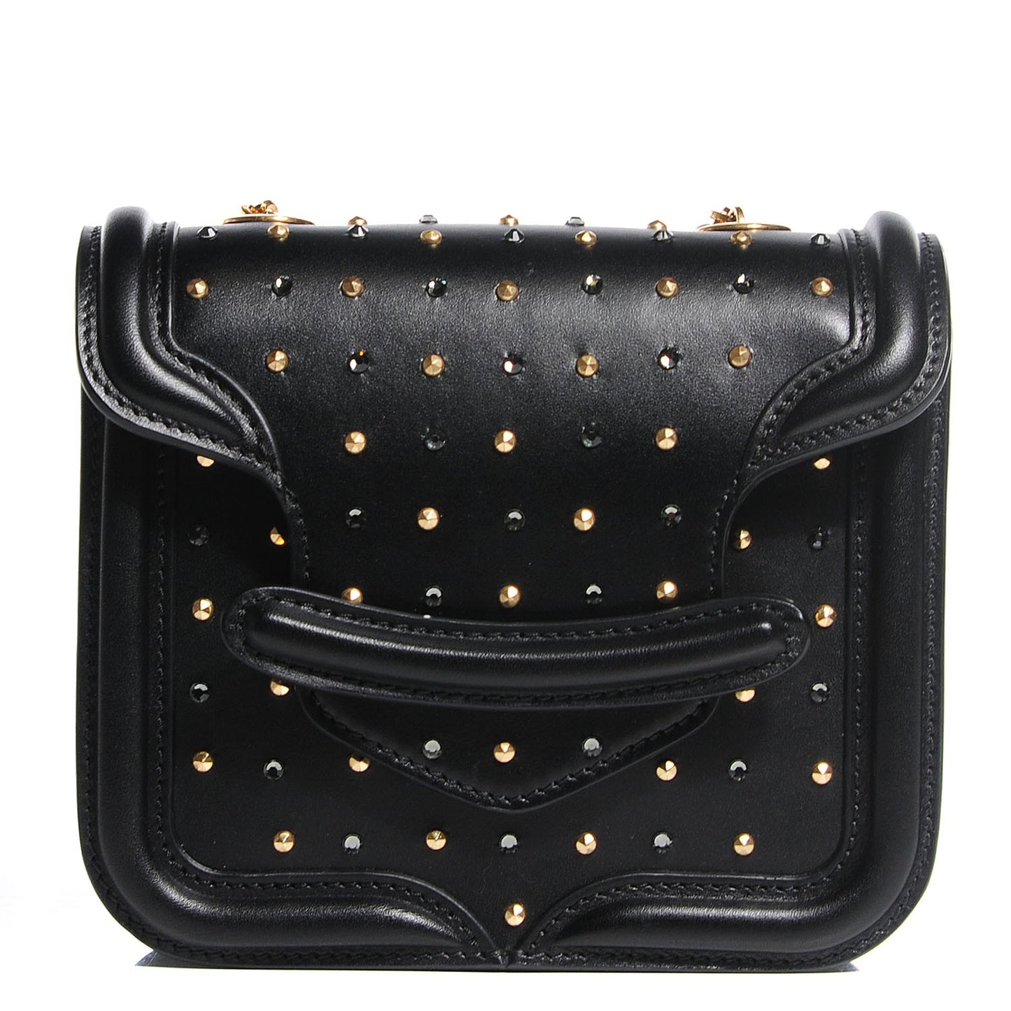Calfskin Swarovski Crystal Studded Mini Heroine Chain Satchel Black