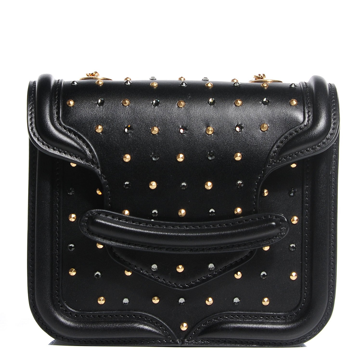 Alexander McQueen Calfskin Swarovski Crystal Studded Mini Heroine Chain Satchel Black 1 of 8