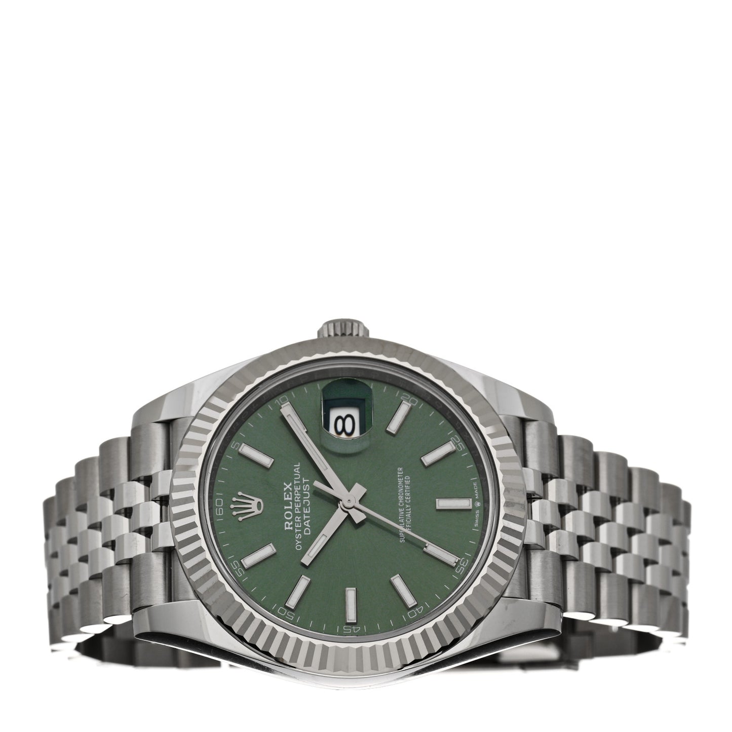 Stainless Steel 18K White Gold 41mm Oyster Perpetual Datejust Watch Mint Green 126334
