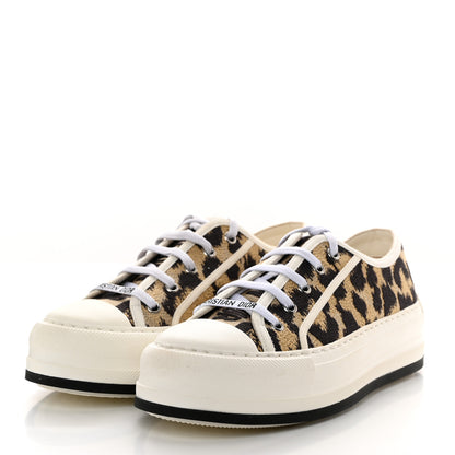 Christian Dior Canvas Leopard Embroidered Womens Walk N Dior Low Top Sneakers 38 Beige 3 of 8