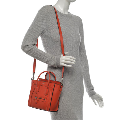 Celine Drummed Calfskin Nano Luggage Vermillion 2 of 6