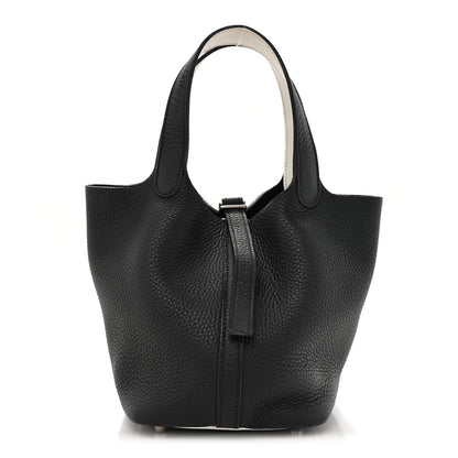 Hermes Taurillon Clemence Epsom Eclat Picotin 18 PM Black White 1 of 9