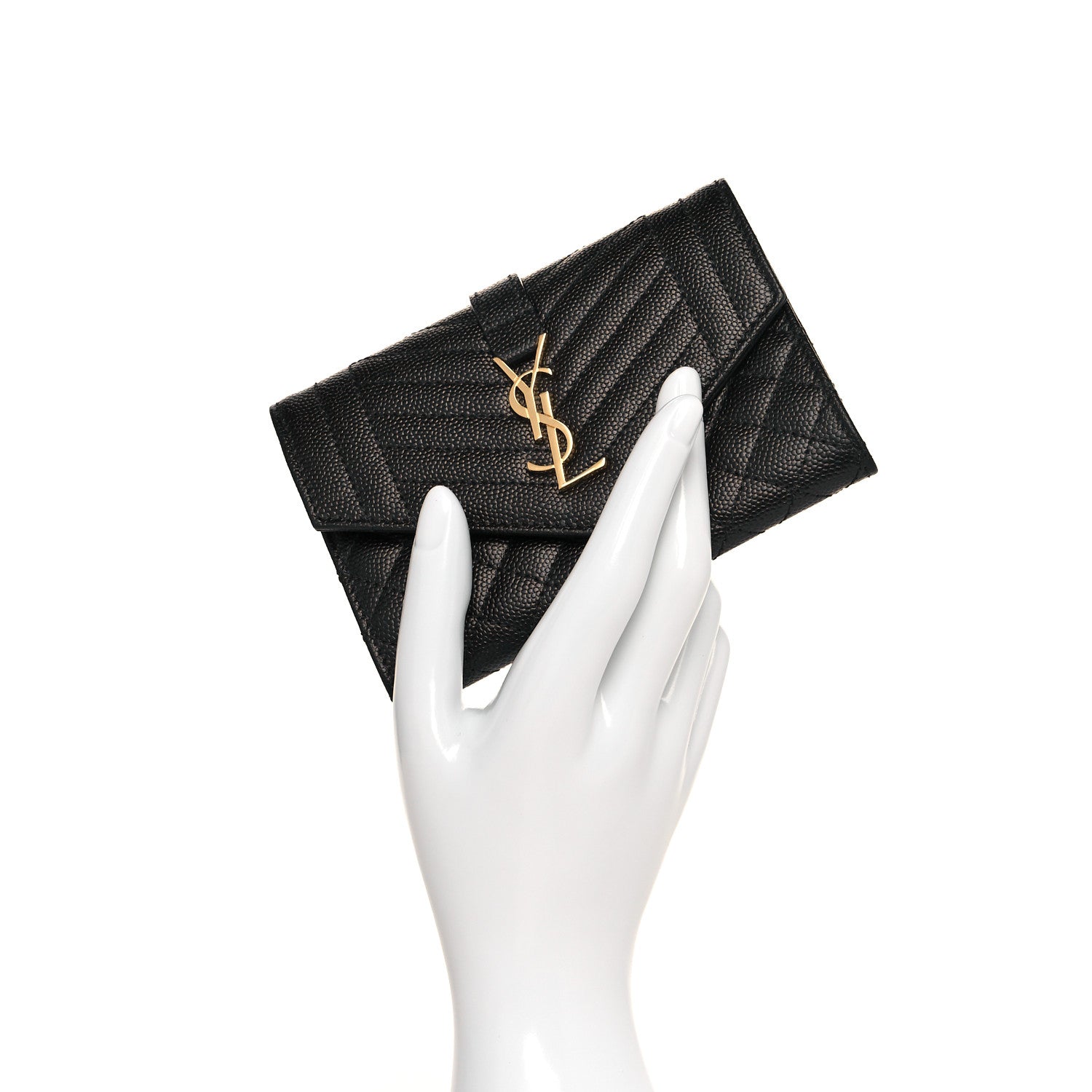 Saint Laurent Grain De Poudre Textured Mixed Matelasse Triquilt Small Monogram Envelope Wallet Black 2 of 10