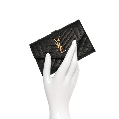 Saint Laurent Grain De Poudre Textured Mixed Matelasse Triquilt Small Monogram Envelope Wallet Black 2 of 10